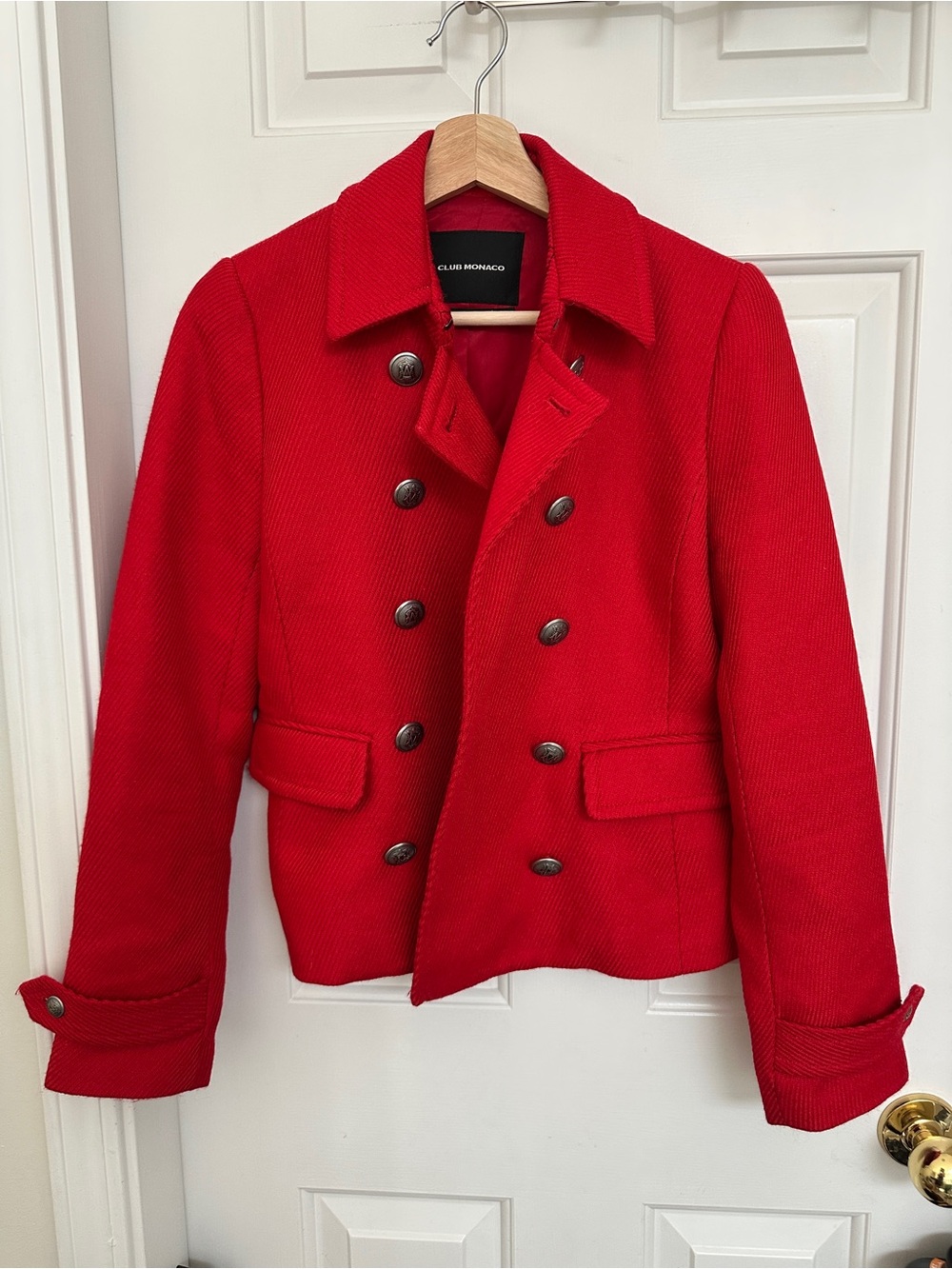 Club Monaco Bright Red Double-Breasted Pea Jacket